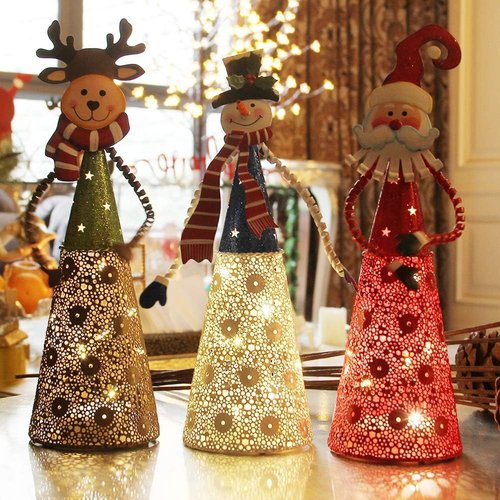 FORUP Lighted Christmas Table Decorations - Set of 3 LED Santa, Snowman & Reindeer Figurines