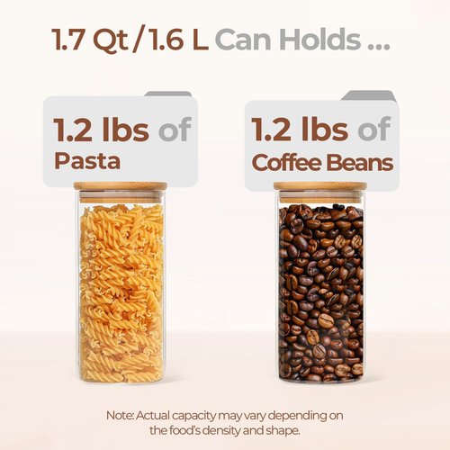 ComSaf Glass Storage Containers - 1.7 Qt Clear Jars with Lids | Set of 3 Round Canisters for Pantry Organization