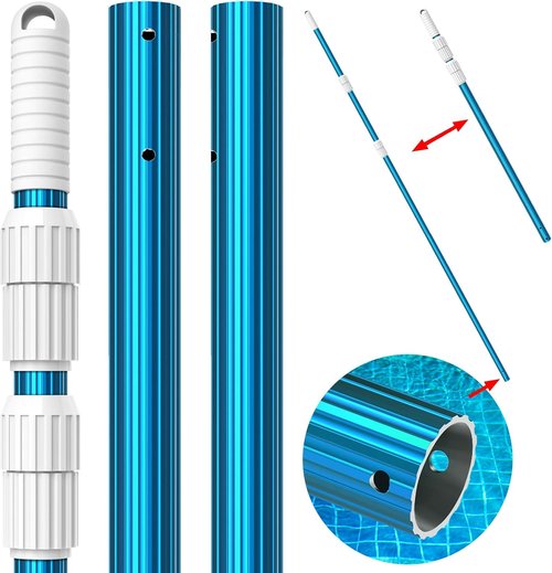 CKE 12 Feet Telescoping Pool Pole - Durable 1.3mm Blue Aluminum, Adjustable 3-Piece Design | Universal Fit for Skimmer Nets & Brushes