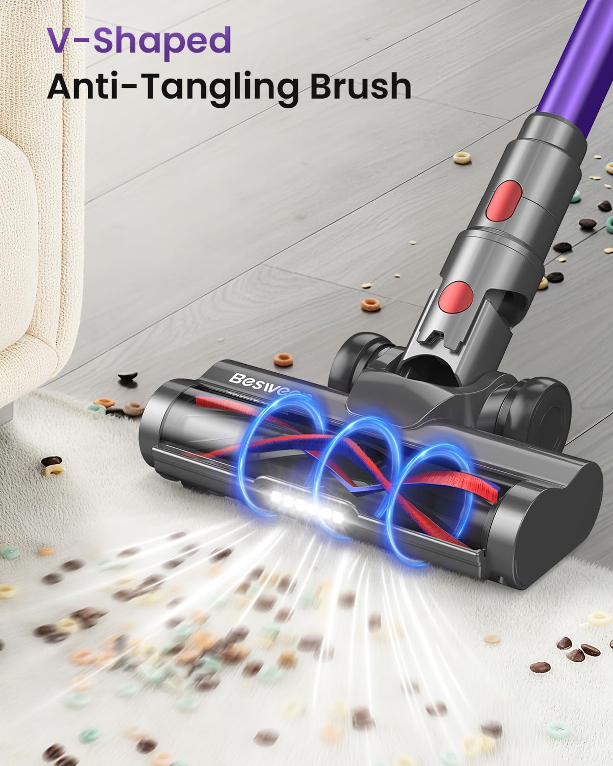 Skiennix Cordless Vacuum Cleaner - 55Kpa Suction Power, 70-Minute Runtime, Touch Screen | Self-Standing Design for Home & Pet Hair