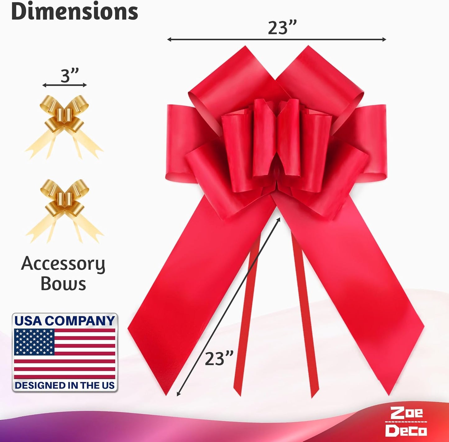 Zoe Deco - Giant Red Car Bow - 23 Inch Decorative Bow for Birthdays, Weddings & Surprise Parties
