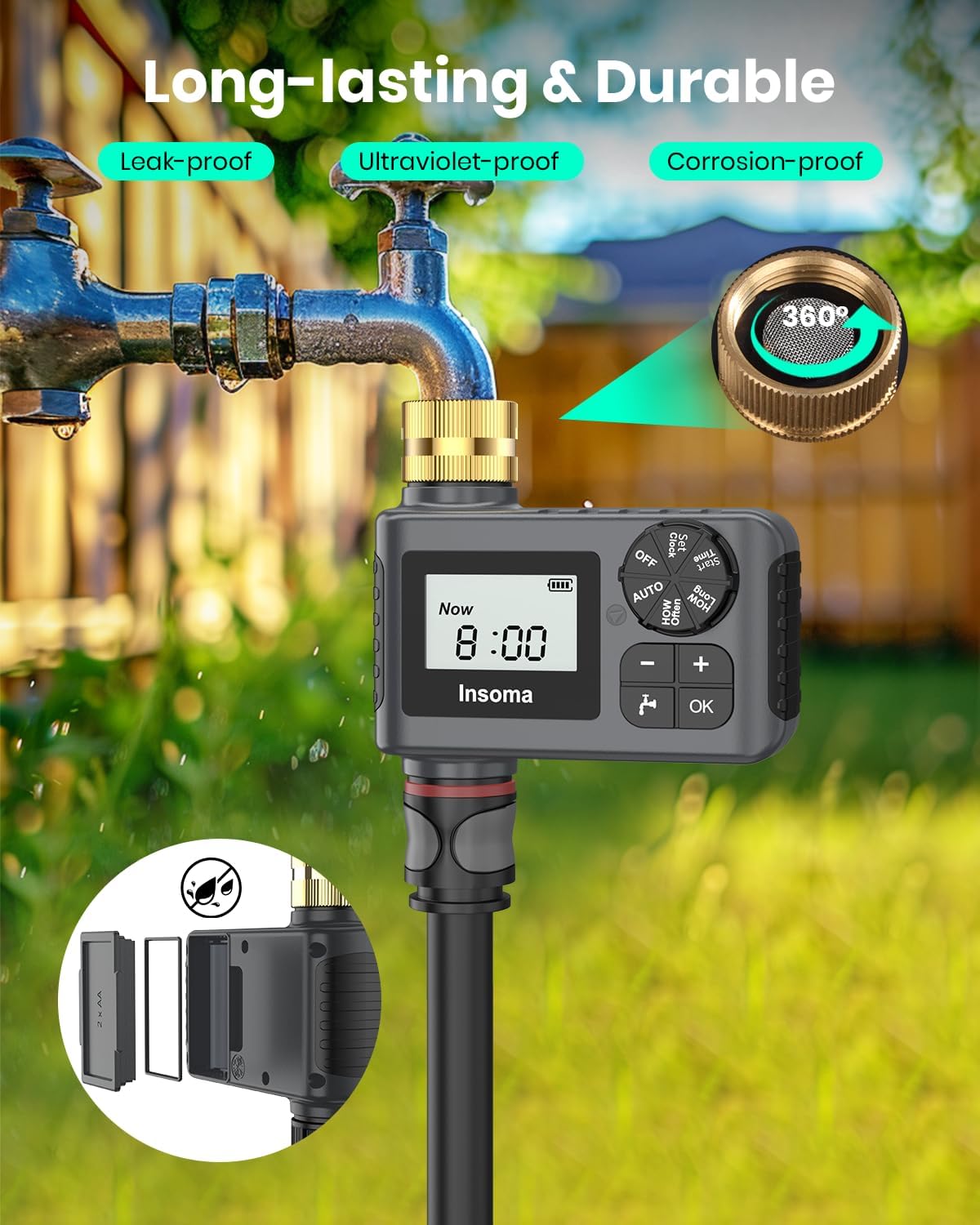 Skiennix Water Timer - 2 PCS Brass Inlet Sprinkler Timer with Rain Delay & Automatic Drip Irrigation