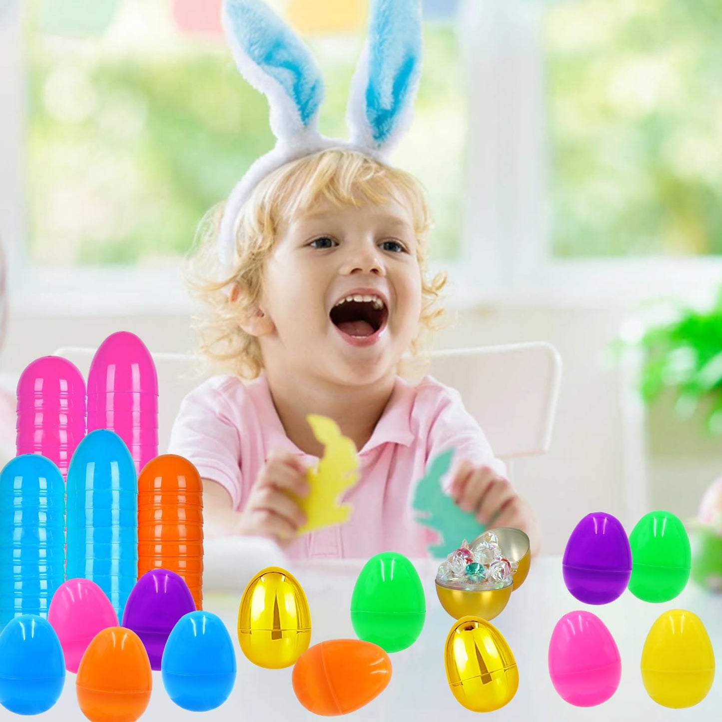 ZICZLI 200 PCS Fillable Plastic Easter Eggs with 6 Golden Eggs, 2.4 Inch Empty Colorful Eggs for Kids Boys Girls Easter Hunt Party Supplies Classroom Rewards Basket Stuffers Easter Party Favors
