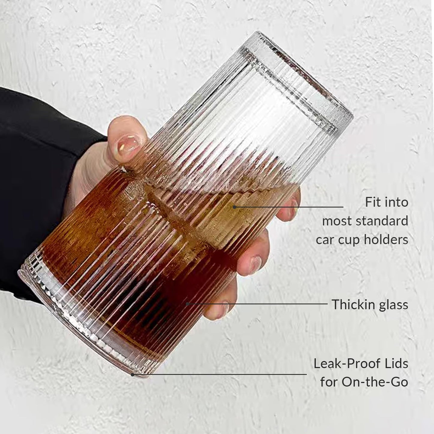 Puraville 2 Pack 20oz Glass Cups with Lids and Straws, Vintage Ribbed Glassware for Whiskey Cocktail Beer, Mason Jar Drinking Glasses Tumbler Iced Coffee Cup
