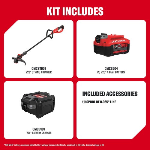 CRAFTSMAN V20 Cordless String Trimmer & Lawn Edger Kit - 13" Lightweight Design with 4Ah Battery & Charger
