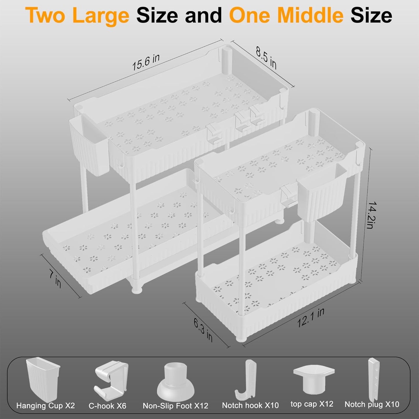 Sevenblue 3-Pack Under Sink Organizers - 2-Tier Kitchen & Bathroom Storage with Sliding Drawers | White, 12.8 Inch