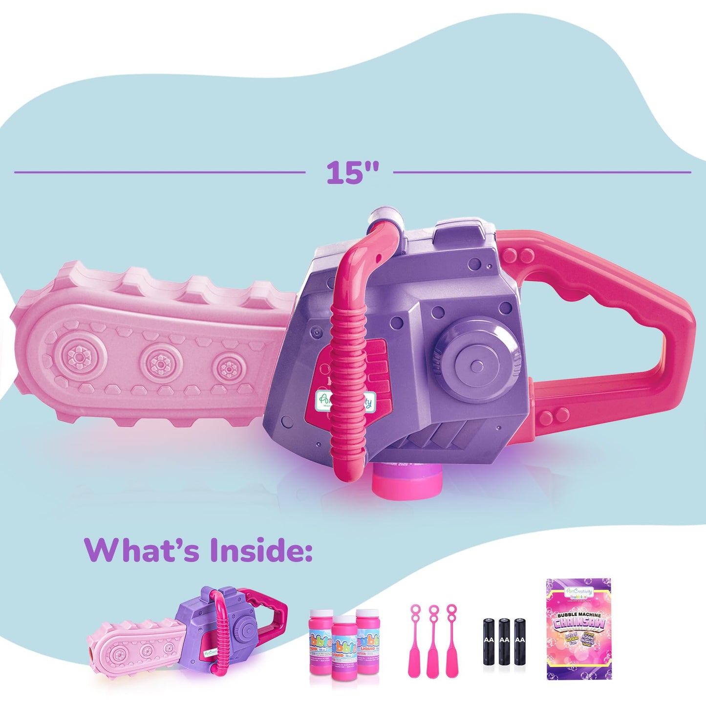 ArtCreativity Bubble Chainsaw for Kids, Electronic Bubble Blower Machine with Bubble Solution Included, Bubble Machine with Realistic Sound, Outdoor Girls Toy Ages 1 2 4 5 6 7 8