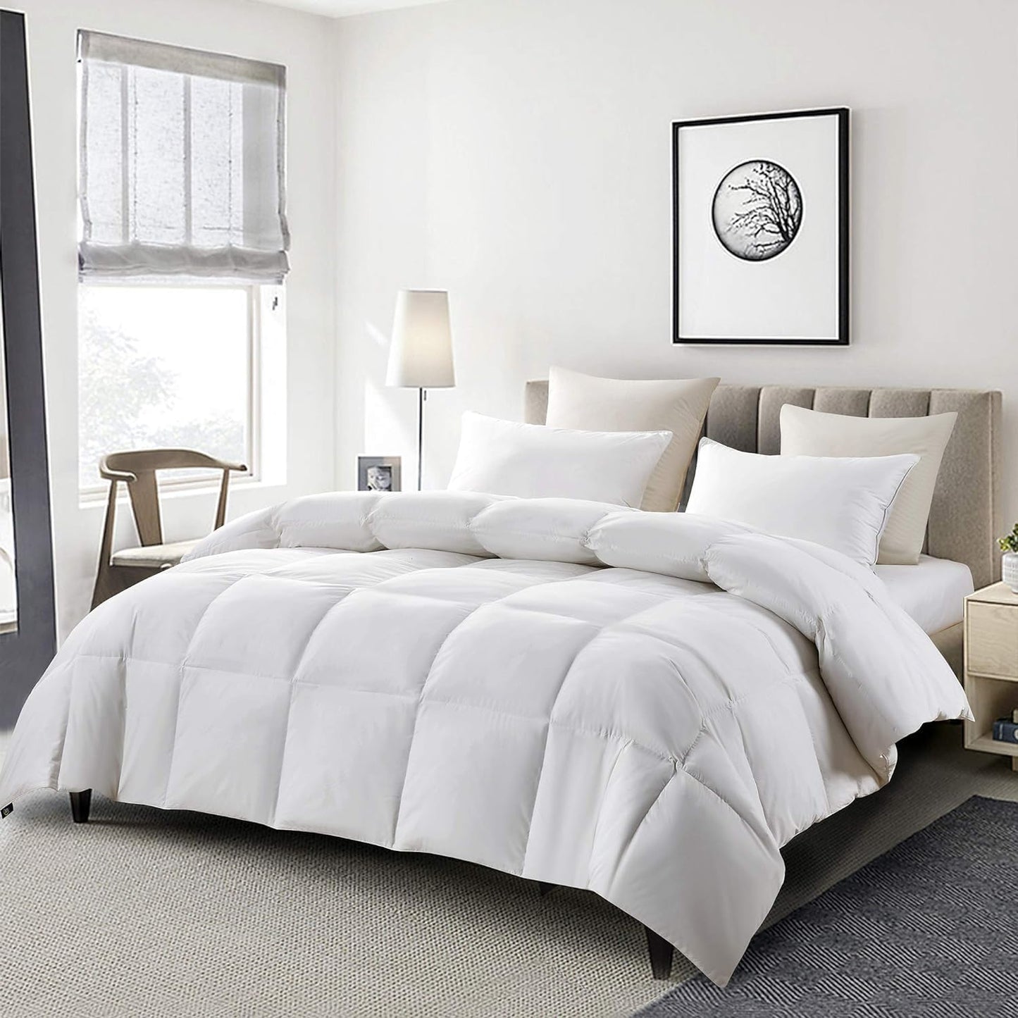 Serta Goose Feather Down Comforter | Queen Size 100% Cotton Duvet Insert - Luxury Hypoallergenic Bedding, 90 x 90 Inch White