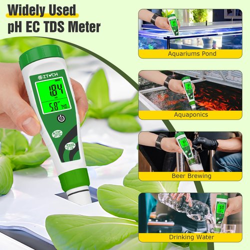 EZTOCH Hydroponic pH EC Meter, Water pH TDS PPM Meter with Simultaneous Display for Reservoir Nutrient Solution, pH EC Meter for Water Hydroponic DWC System Setup, Measure Conductivity for Aquaponics