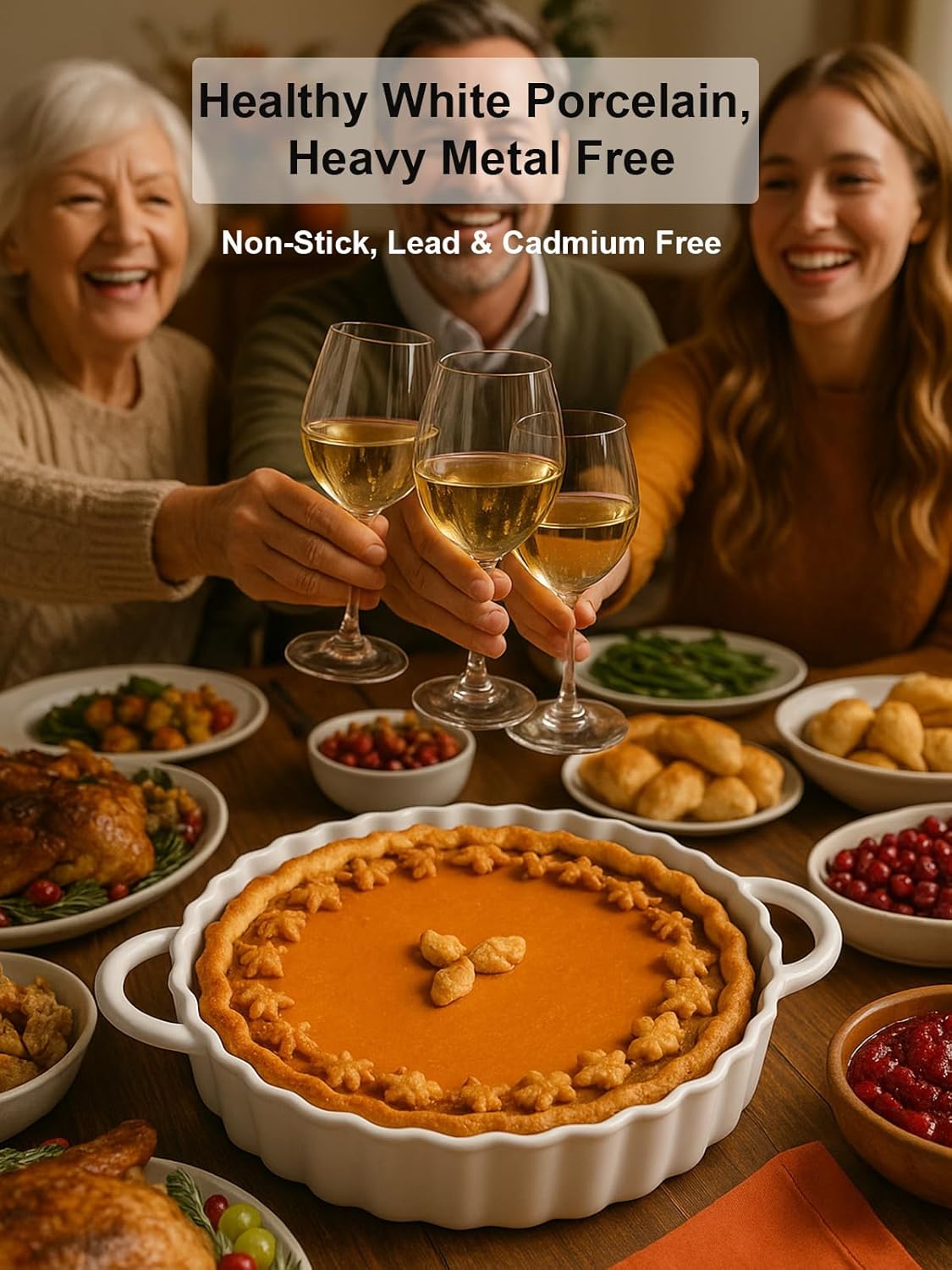 Skiennix Deep Ceramic Pie Pan - 10x2 Inch with Easy Grip Handles | Lead-Free, Oven & Microwave Safe for Baking