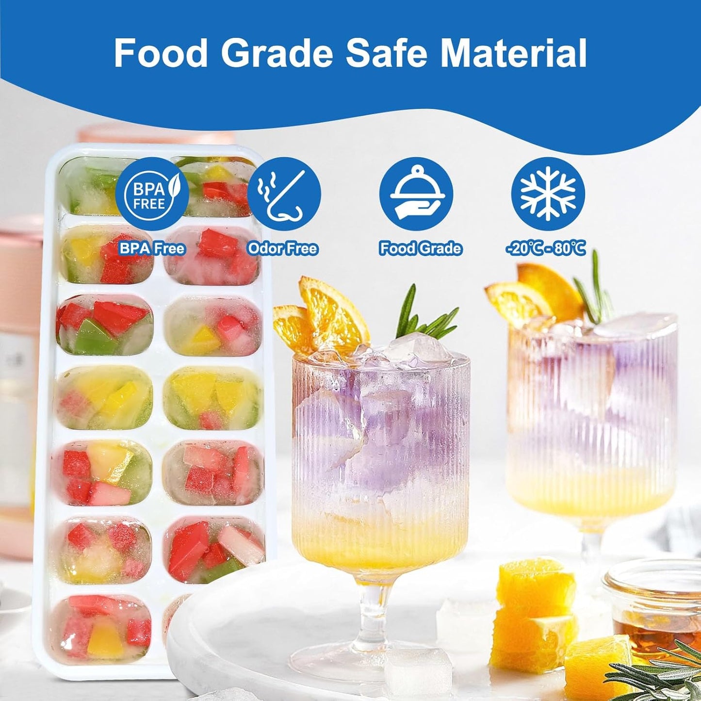 Skiennix 5-Pack Silicone Ice Cube Trays - Easy-Release Stackable Molds with Lids | BPA-Free for Drinks & Food