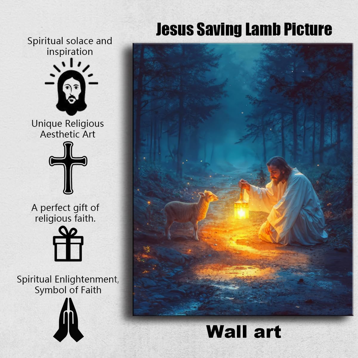 Ploceiny Christian Wall Art | Jesus Running After Lost Lamb Canvas Poster | 16" x 24" Home Decor