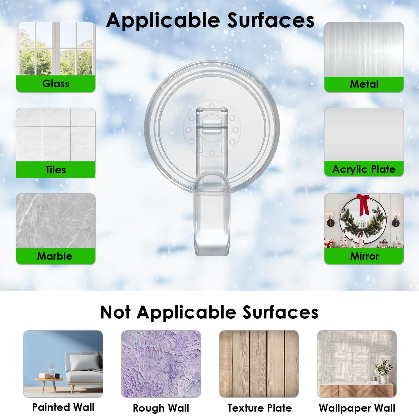 Clear Wreath-Hanger, 22 LB Strong Suction-Cup-Wreath-Hooks, 2 Pack Wreath-Door-Hanger Easter Halloween Christmas Decorations, Welcome Sign for Front Door Indoor Outdoor, Removable Holder Window Glass