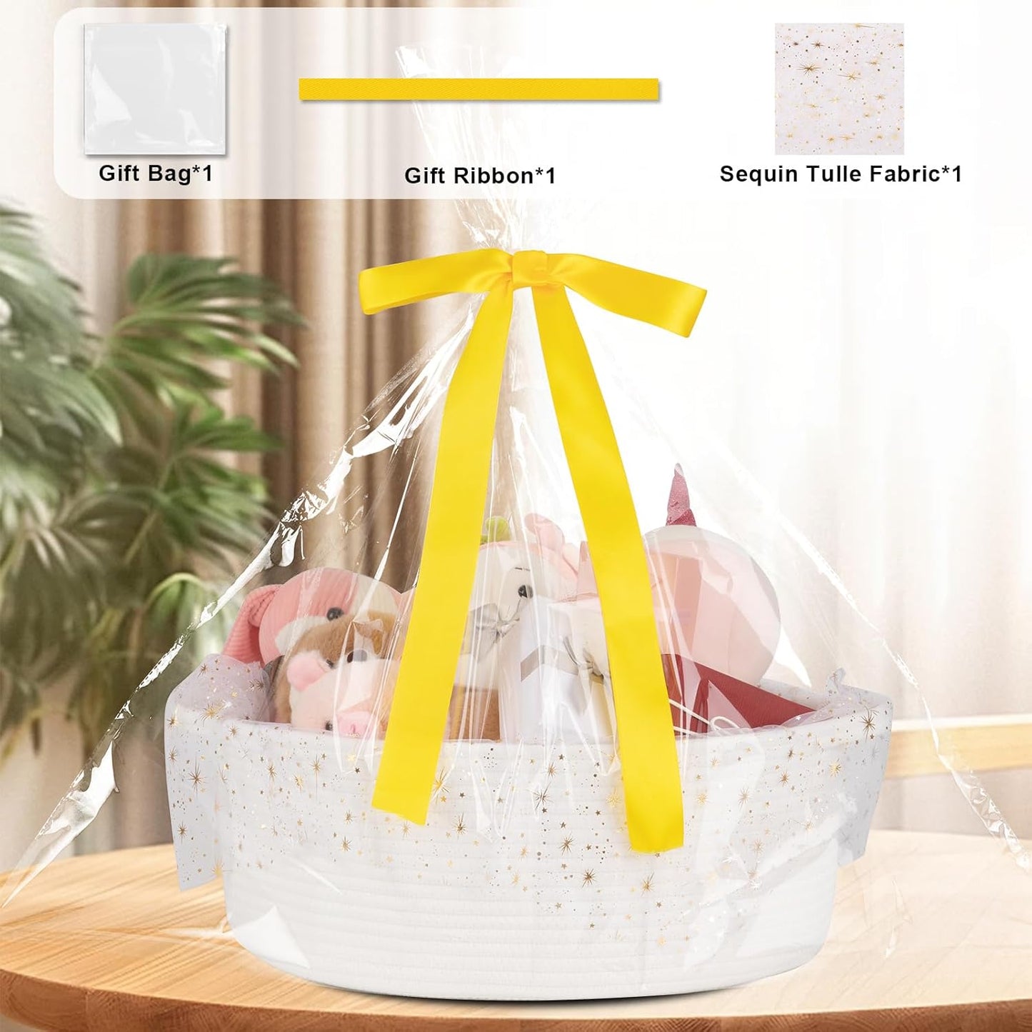 OIAHOMY Large Storage Basket - Stylish 17" x 12.6" x 7" Gift Basket with Handles, Gift Bag & Ribbon - White