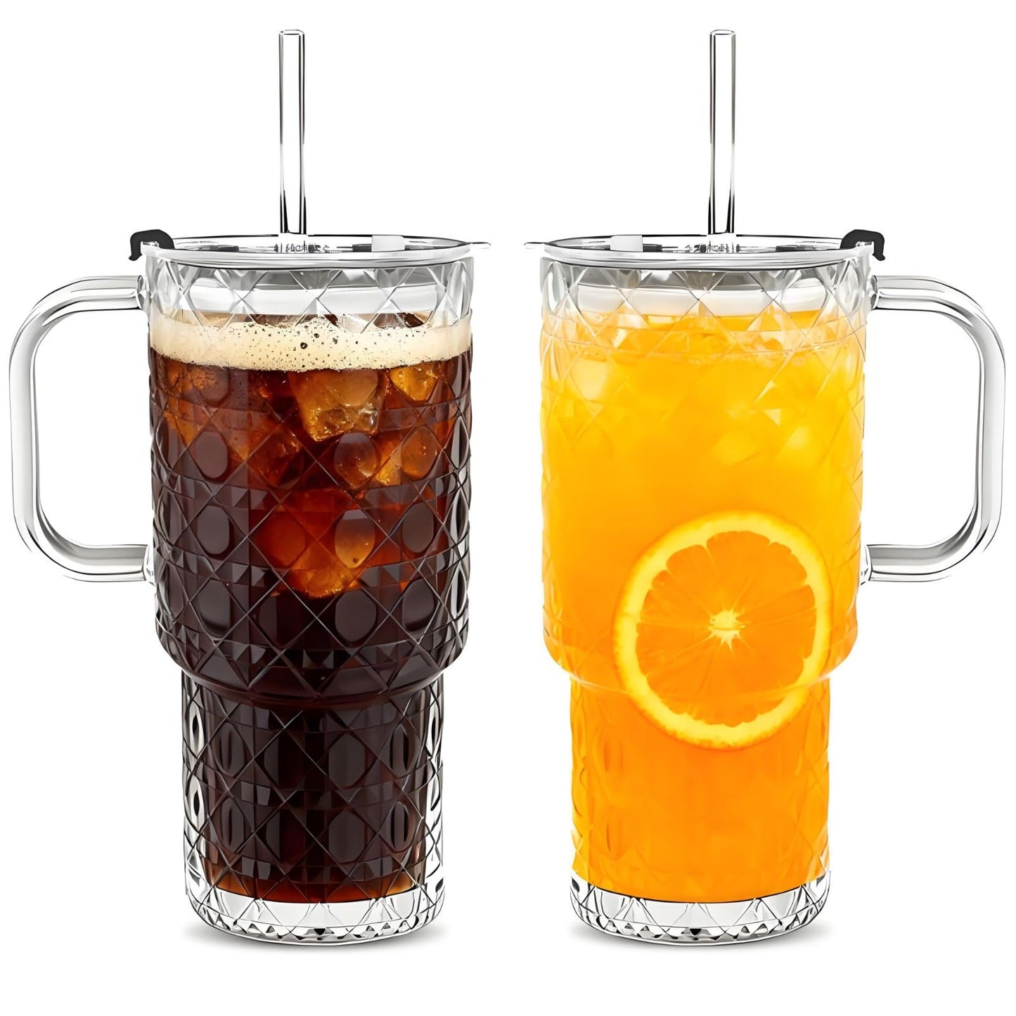 Snextek 18oz Glass Tumbler with Lid, Glass Straw & Handle, 2-Piece Set, Thickened for Iced Coffee, Smoothies, Cocktails, Home Office Travel (Gemstone)