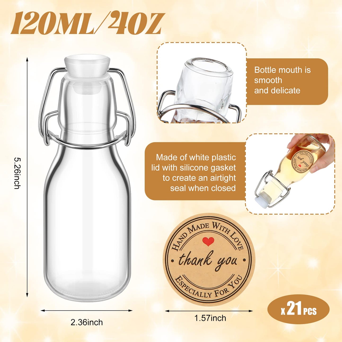 Queekay 20 Pack Mini Glass Bottles with Swing Top Lids, Airtight Flip Top Bottles for Vanilla Extract, Homemade Gifts, Party Favors(Cear,4 oz)