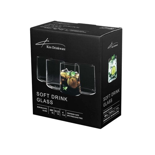 Joseph Sedgh Collection Clear Glass Tumbler Set of 4 – 16.5 oz Borosilicate Drinking Glasses – Durable, Lead-Free, Dishwasher Safe – Modern Water, Juice, Cocktail Glasses