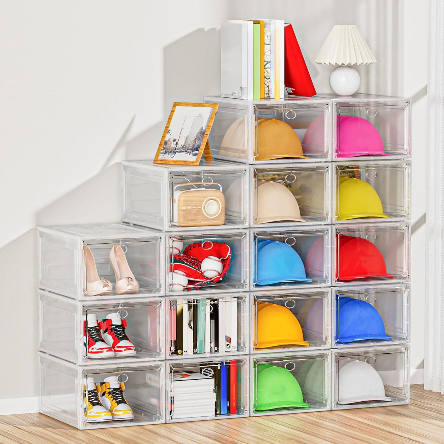 YKLSLH Hat Organizer Box - Durable Clear Storage for 40 Hats | Magnetic Door, 6-Box Set