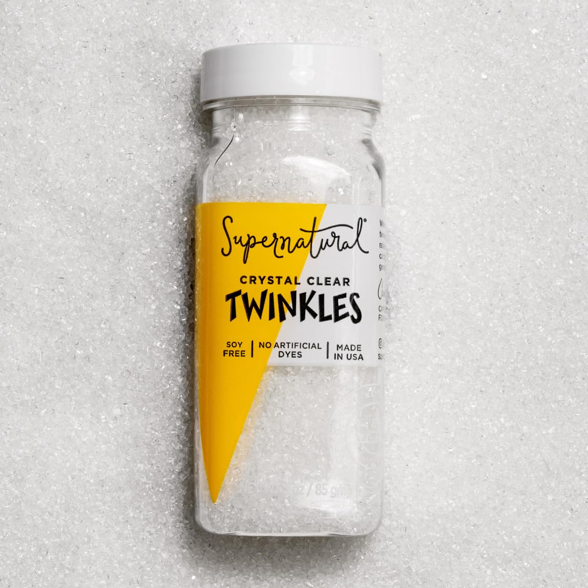 Supernatural Twinkles White Sanding Sugar Sprinkles, Crystal Clear, Non-GMO, Vegan, 3oz, Made in USA