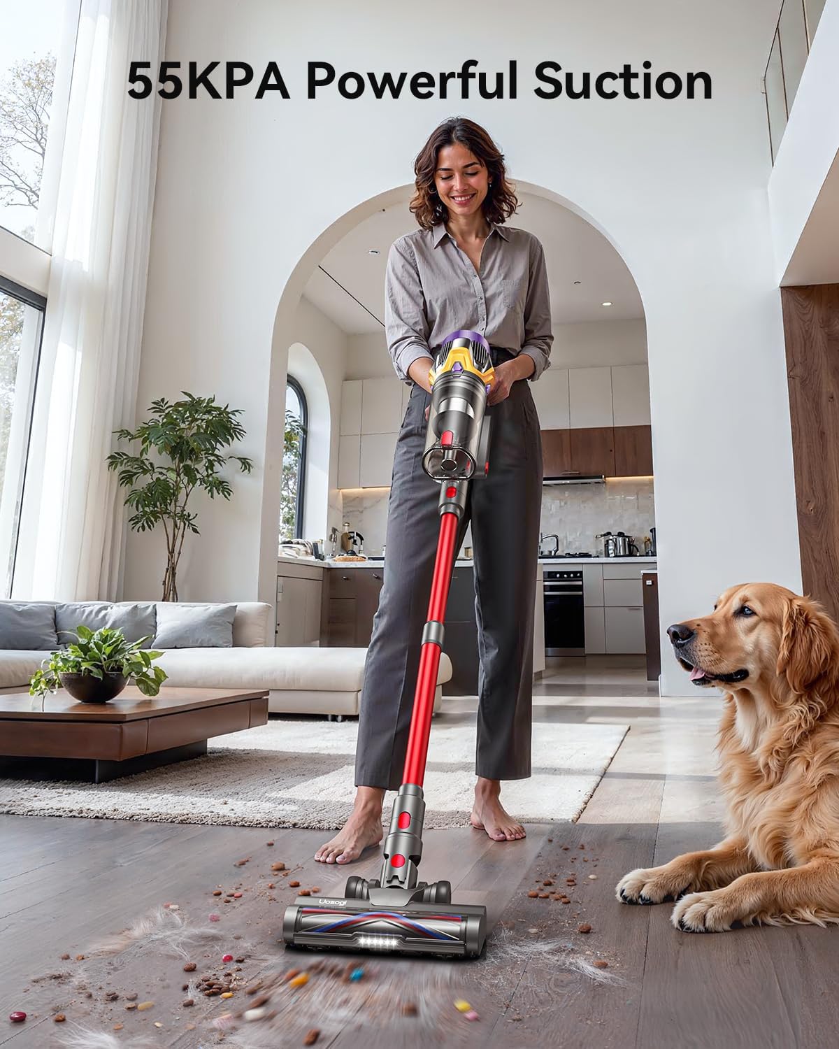Skiennix Cordless Vacuum Cleaner - 55KPA 650W Power, 70 Mins Runtime, Touch Screen, 1.8L Dust Cup | Ideal for Home, Pet Hair, Carpets