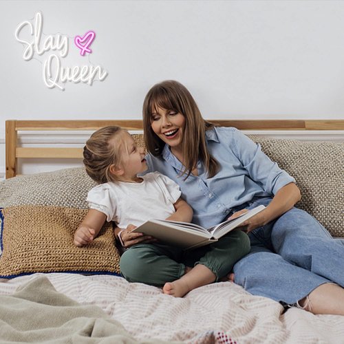 FAXFSIGN Slay Queen Neon Sign White Pink LED Neon Light Up Signs for Wall Decor Usb Neon Light for Bedroom Preppy Girl Aesthetic Room Dorm Decor Y2k Party Gifts