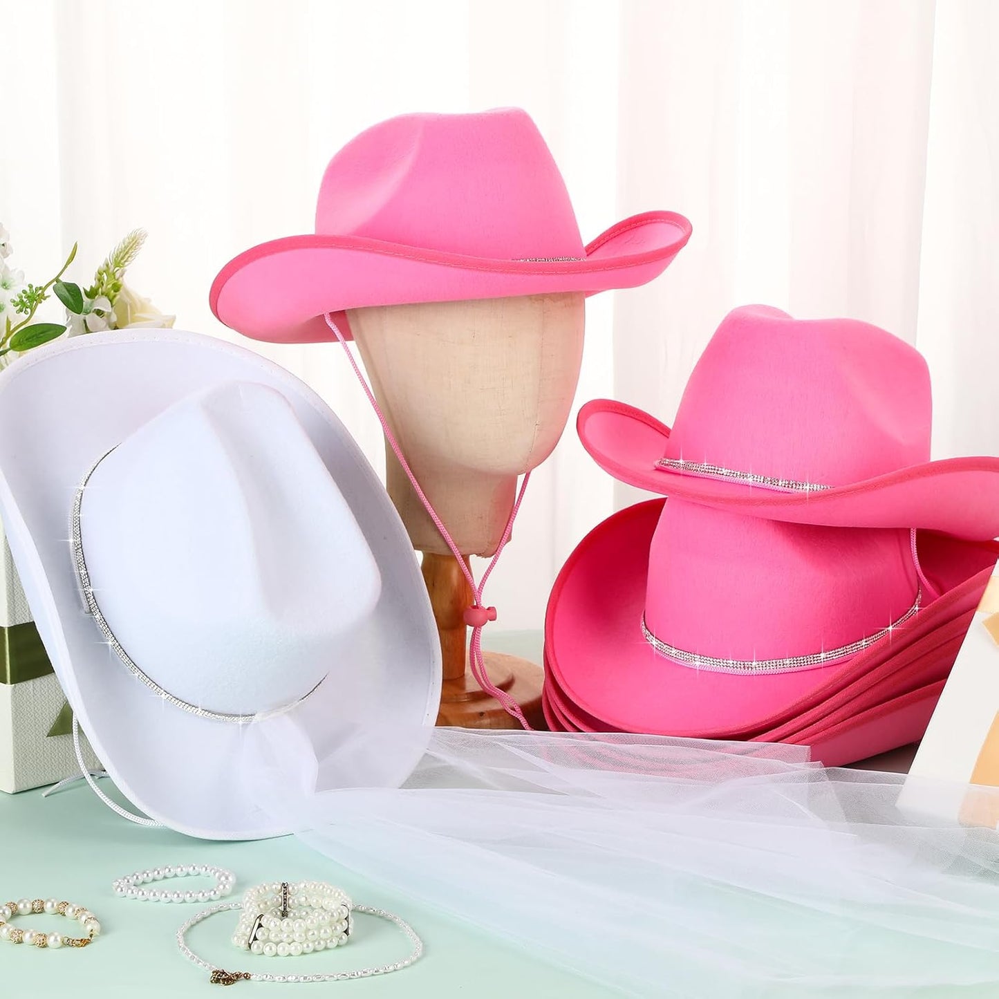 Unittype 12 Pcs Women Cowgirl Cowboy Hats Bachelorette Cowboy Hats for Bridal Shower Wedding Engagement Halloween Cosplay