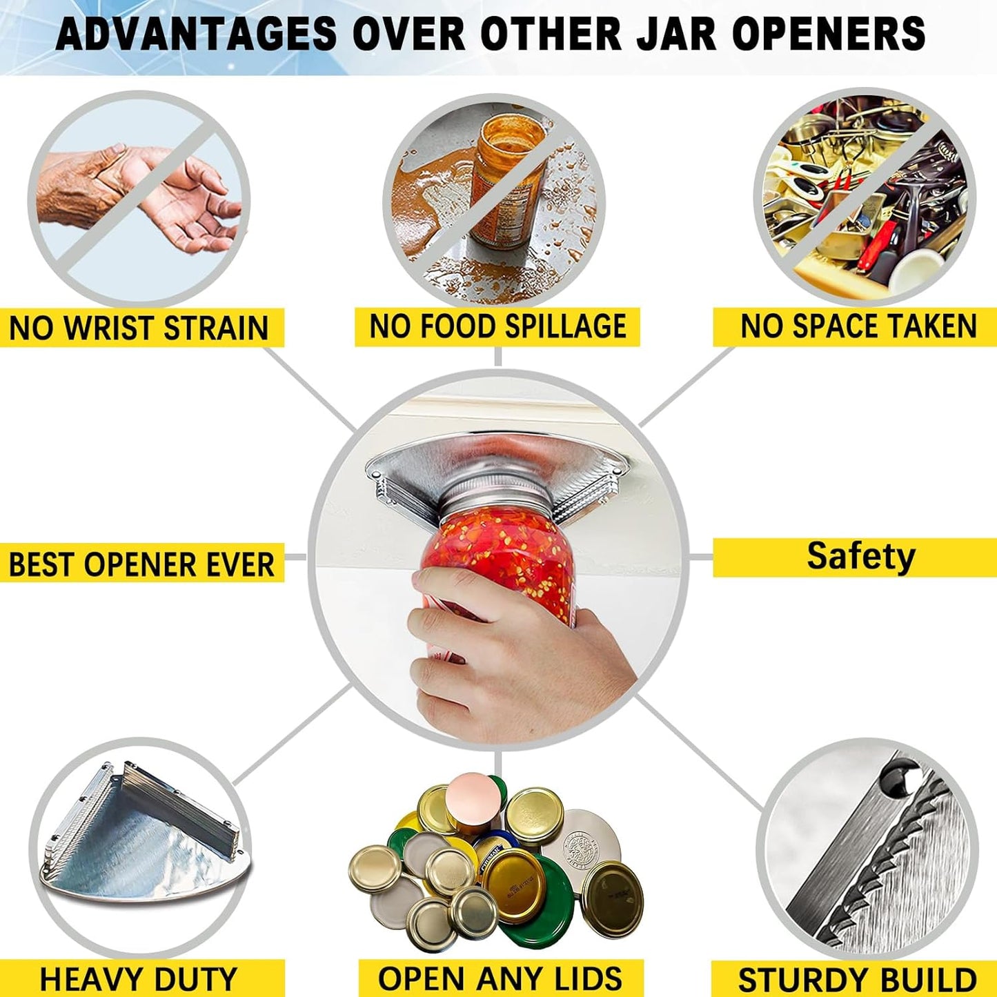 Skiennix Upgraded Stainless Steel Jar Opener - Perfect for Seniors & Weak Hands | One-Handed Design