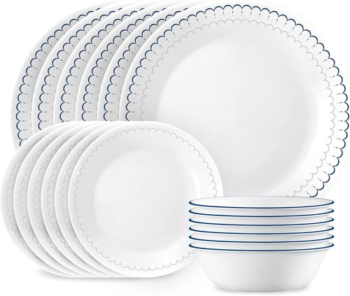 Corelle 18-Piece Dinnerware Set - Lightweight, Chip-Resistant Plates & Bowls for 6 | Microwave & Dishwasher Safe, Caspian