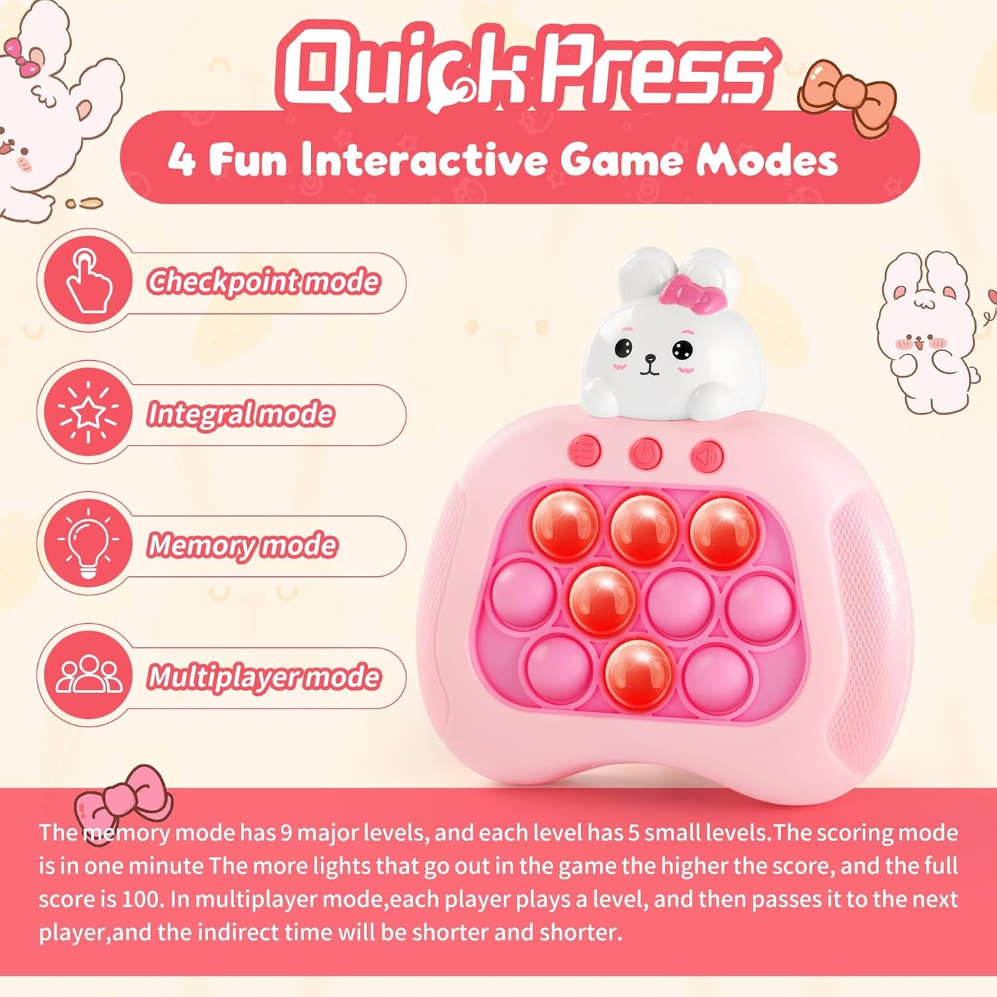 Skiennix Easter Bunny Pop Push Game - Sensory Fidget Toy for Kids | Light Up Fun for Easter Baskets