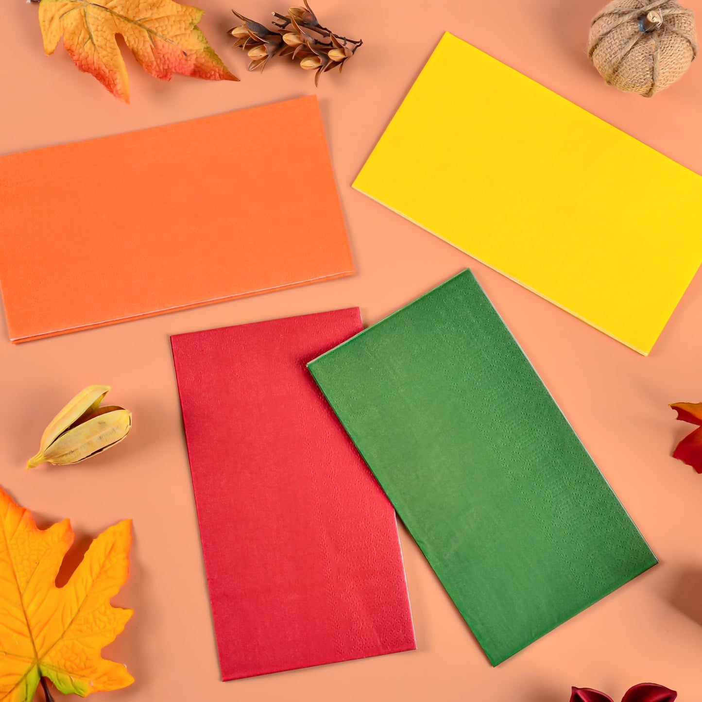 100 Pcs Fall Guest Paper Napkins Red Orange Yellow Green Thanksgiving Hand Towels Gradient Autumn Harvest Disposable 3 Ply Bathroom Napkins for Party Supplies Table Decor