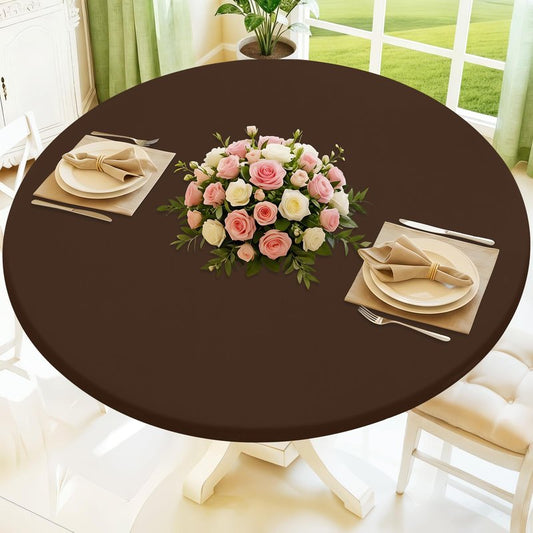 Moosfor Round Spandex Tablecloth, Elastic Fitted Waterproof Tablecloths for 18"-24" Tables, Stretch Washable Picnic Table Cover for Camping, Dining, Indoor and Outdoor, Coffee