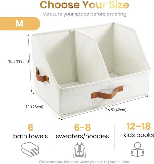 **UPGRADED HEIGHT Trapezoid Storage Bins by Closet Organizers - Collapsible Fabric Bins with Handles & Adjustable Dividers (6pcs, Medium, Ivory)**