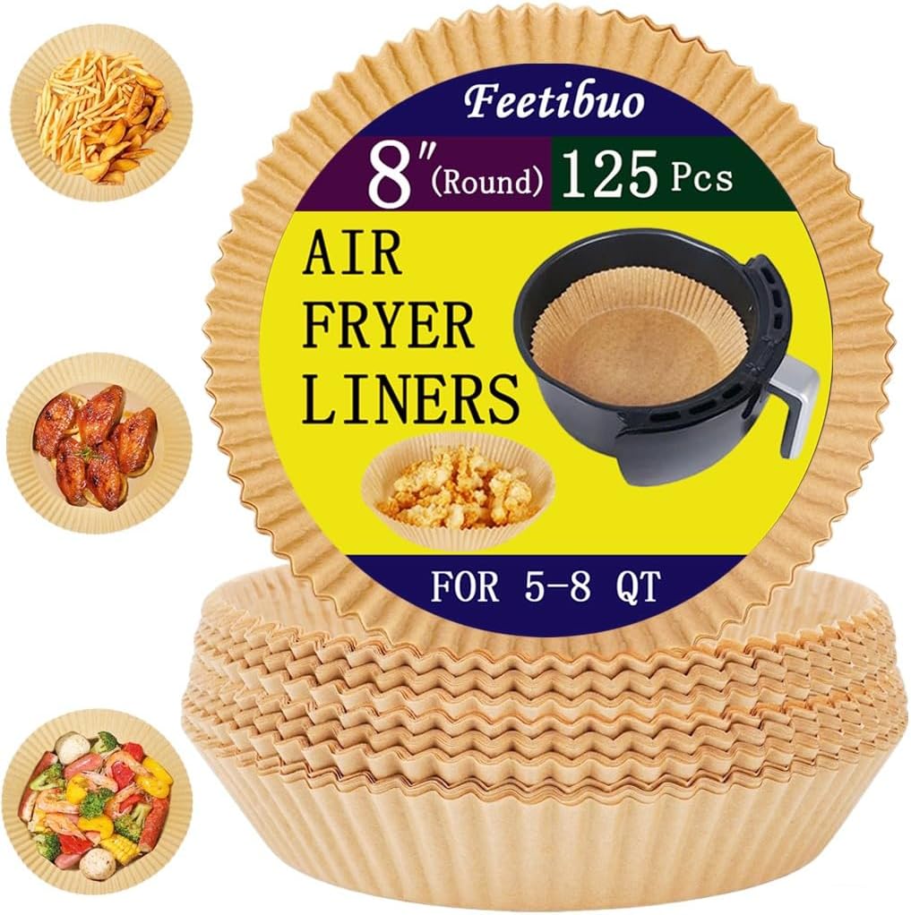Skiennix Parchment Paper | 125PCS Non-Stick Air Fryer Liners - 7.9 Inch Round for 5-8QT Cooking
