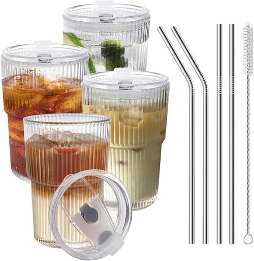 HIGIINC Iced Coffee Cups - 16 OZ Unbreakable Glasses Set with Lids & Straws | Reusable & Dishwasher Safe