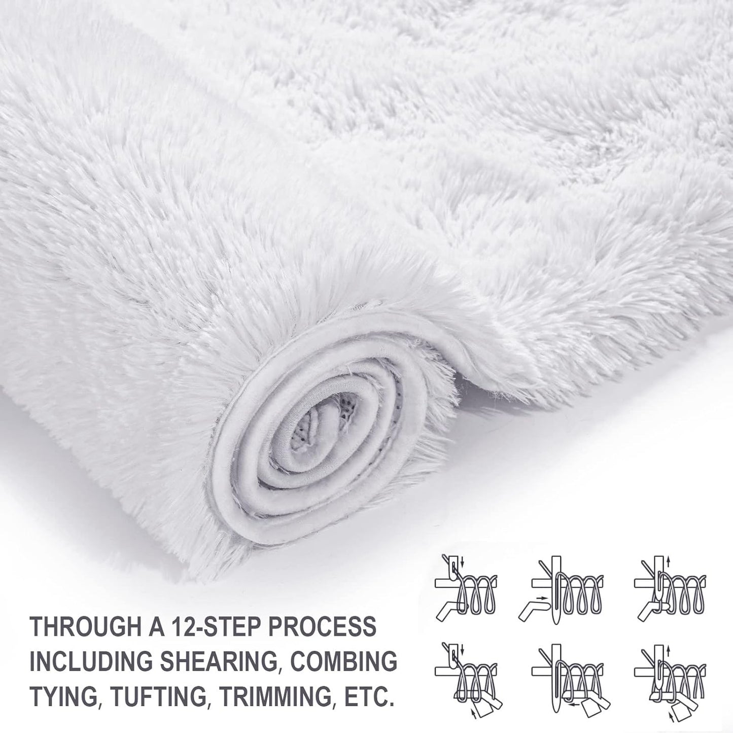 Vocrite Large Fluffy Rug for Bedroom, 5x8 Feet, Shaggy White Shag Area Rug for Living Room, Non-Slip Fuzzy Faux Fur Carpet, Plush Soft Rug for Nursery Classroom Playroom Dorm Home Decor