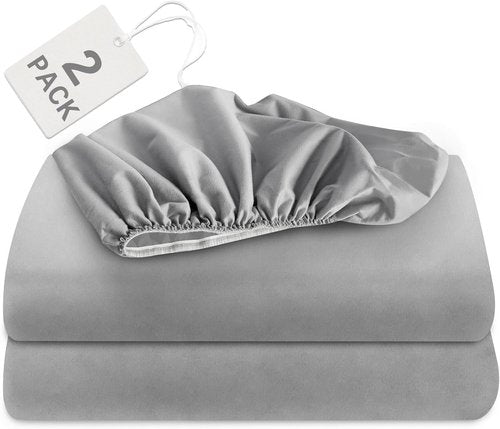 Biloban Twin Fitted Sheets - 2 Pack, Deep Pocket, Shrinkage & Stain Resistant, Easy Care, Grey