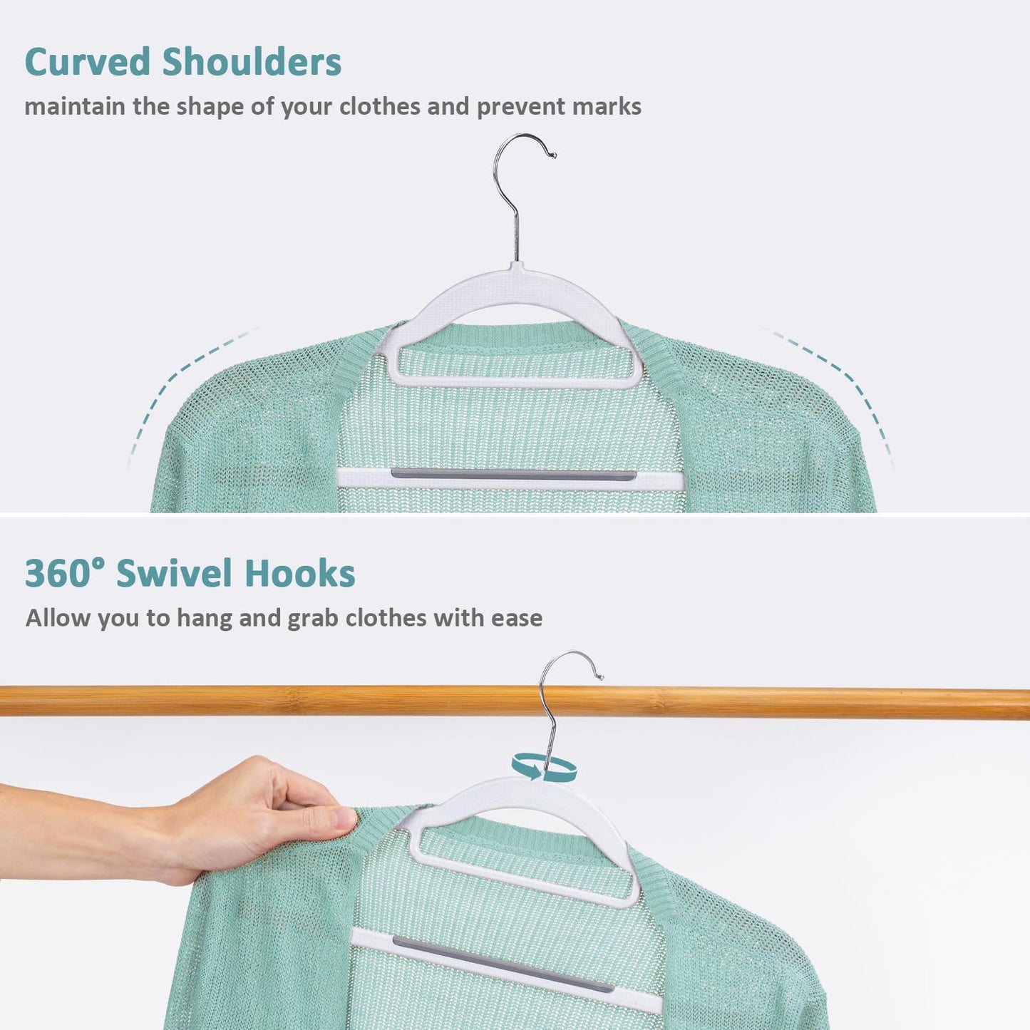 Skiennix 30-Pack Plastic Clothes Hangers - Space-Saving, Non-Slip, 360° Swivel Hook, Slim Design in White & Dark Gray