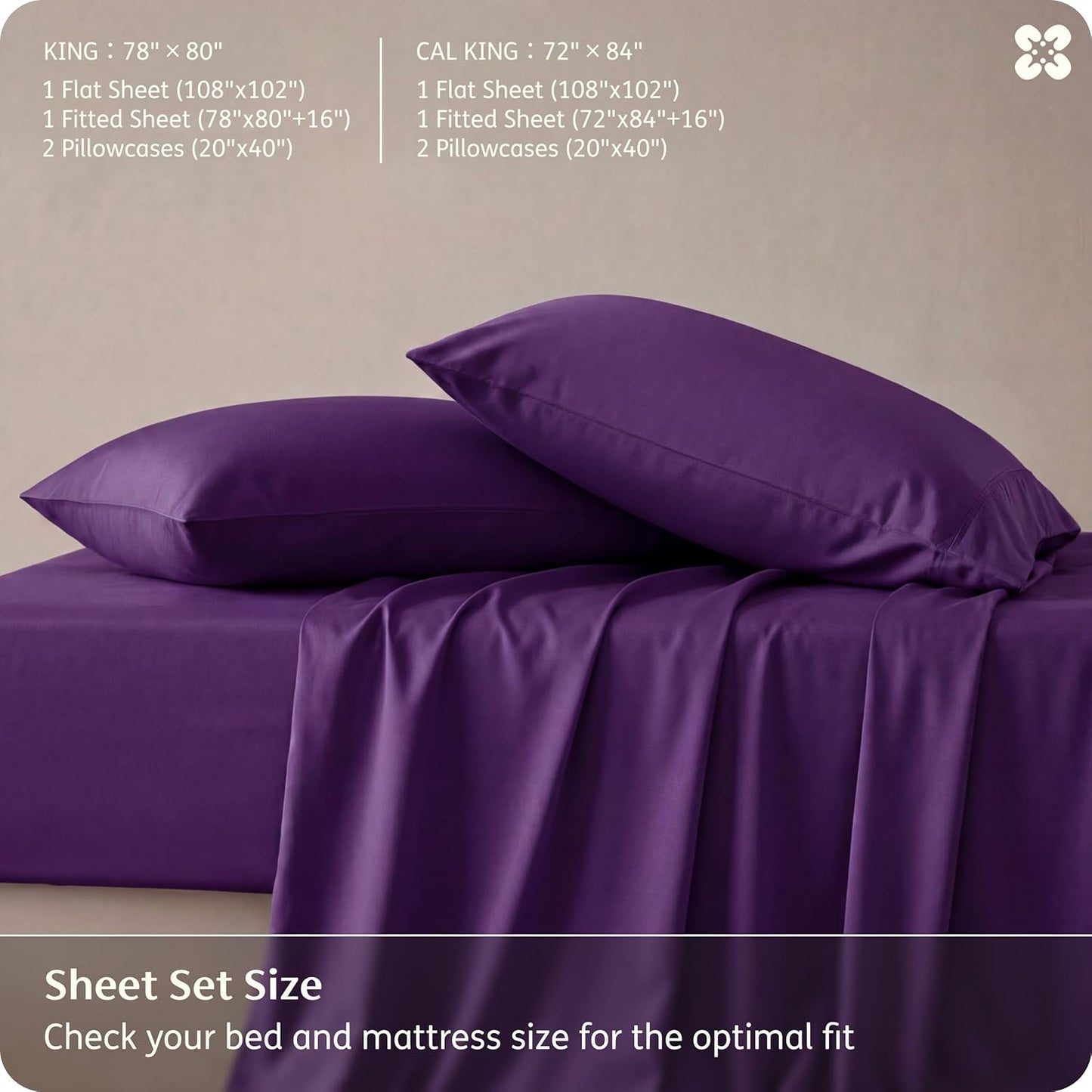 Bedsure King Size Sheets Set - Cooling Rayon Bamboo Sheets for Hot Sleepers | Soft & Breathable Plum