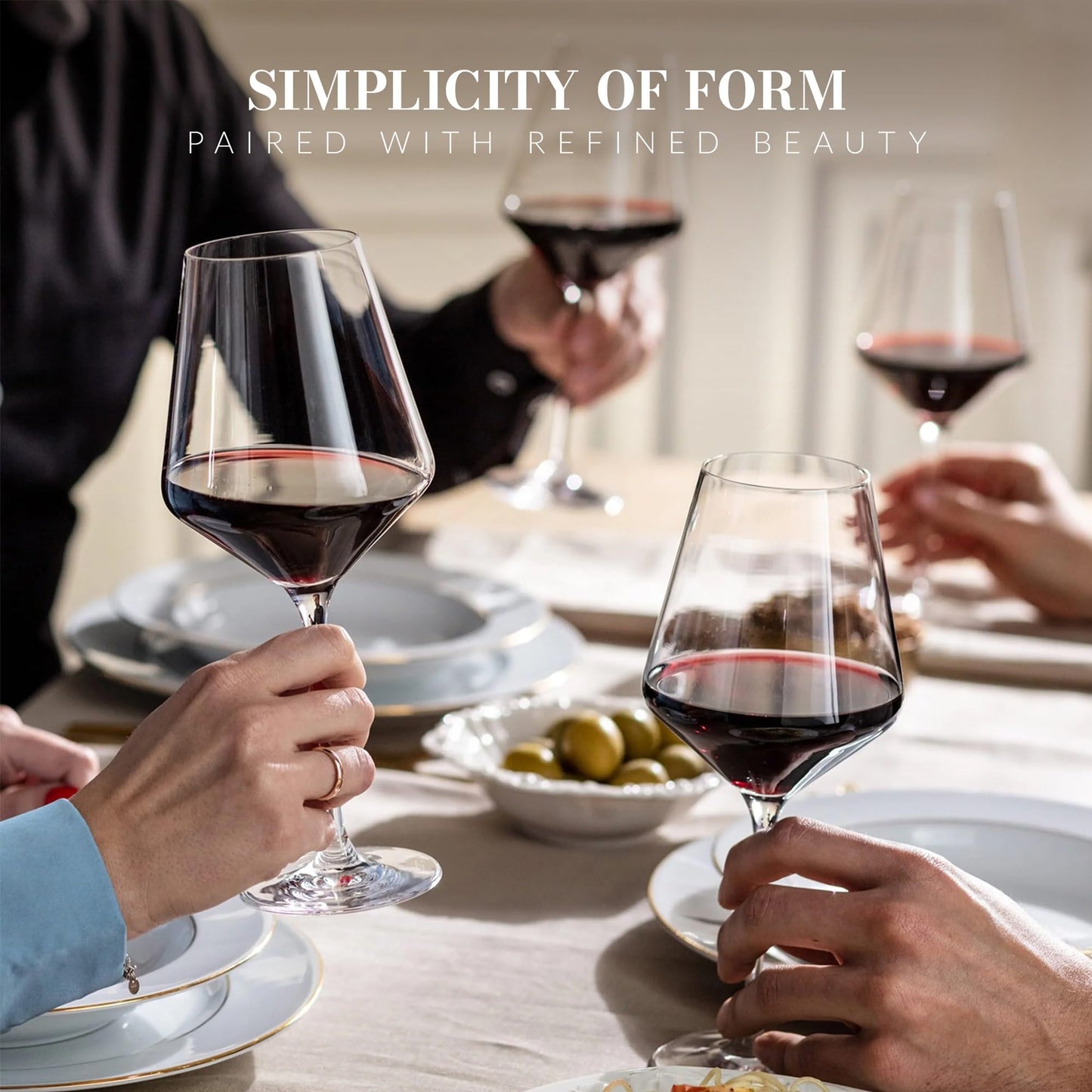 Krosno Classic Red Wine Glasses Set of 6 pieces, 16.6 oz, Avant-Garde Collection, Crystal Glass Thin Rim Long Stem Unique Elegant Premium, Dishwasher Safe, Made in Europe