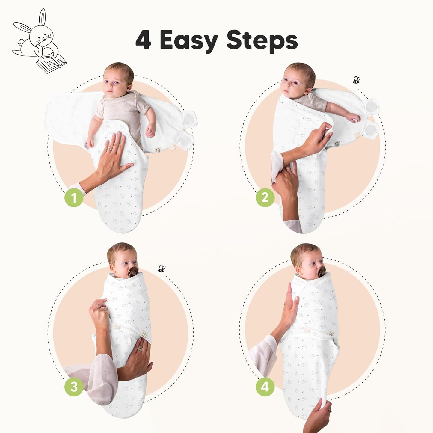 Organic Baby Swaddle Sleep Sacks by 3-Pack | Soft & Snug for Newborns 0-3 Months | Adorable Bunnies Design