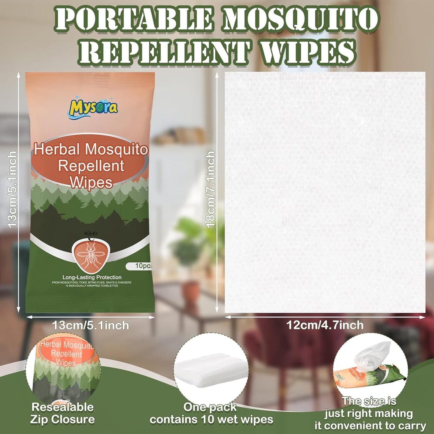 Skiennix Mosquito Repellent Wipes - Plant-Based with Lemongrass & Peppermint Oil | 20 Pack, Travel-Friendly