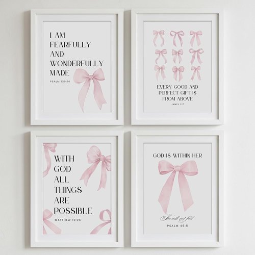 DTLGTG Coquette Pink Bow Wall Decor - Set of 4 Aesthetic Posters for Teen Girls | 8x10in Unframed Art Prints