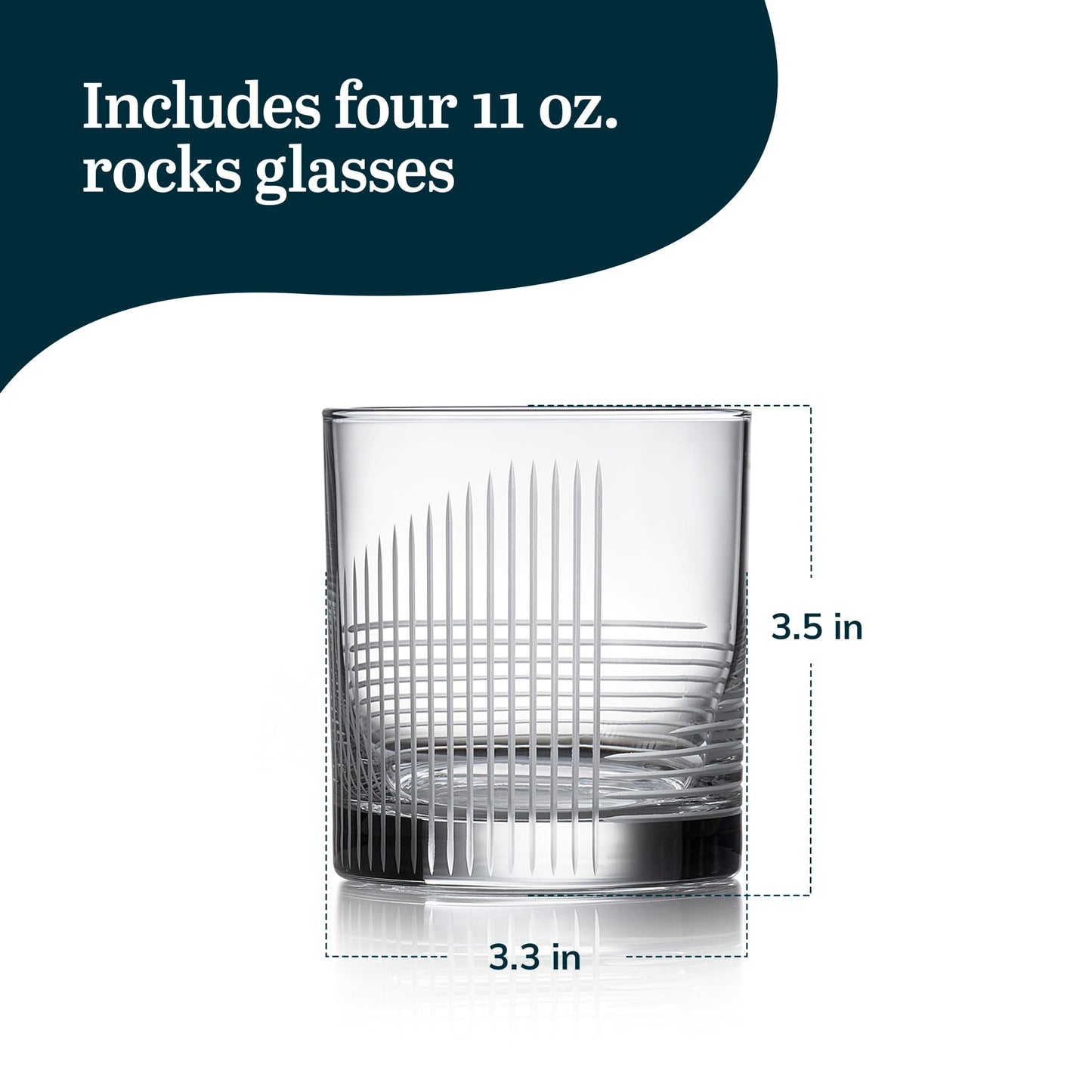 Libbey Cut Cocktails Rocks Glasses Set, Clean, Linear Glassware Drinking Glasses Set of 4, Dishwasher Safe Glasses for Weddings, Birthdays, and More