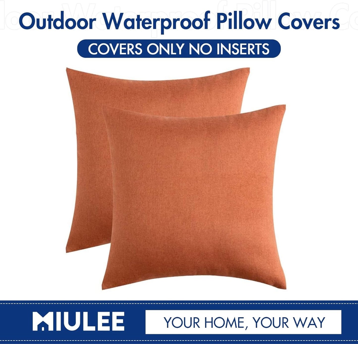 MIULEE Decorative Outdoor Throw Pillow Covers - Waterproof Faux Linen Cushion Cases | 22x22 Inch Orange (Pack of 2)