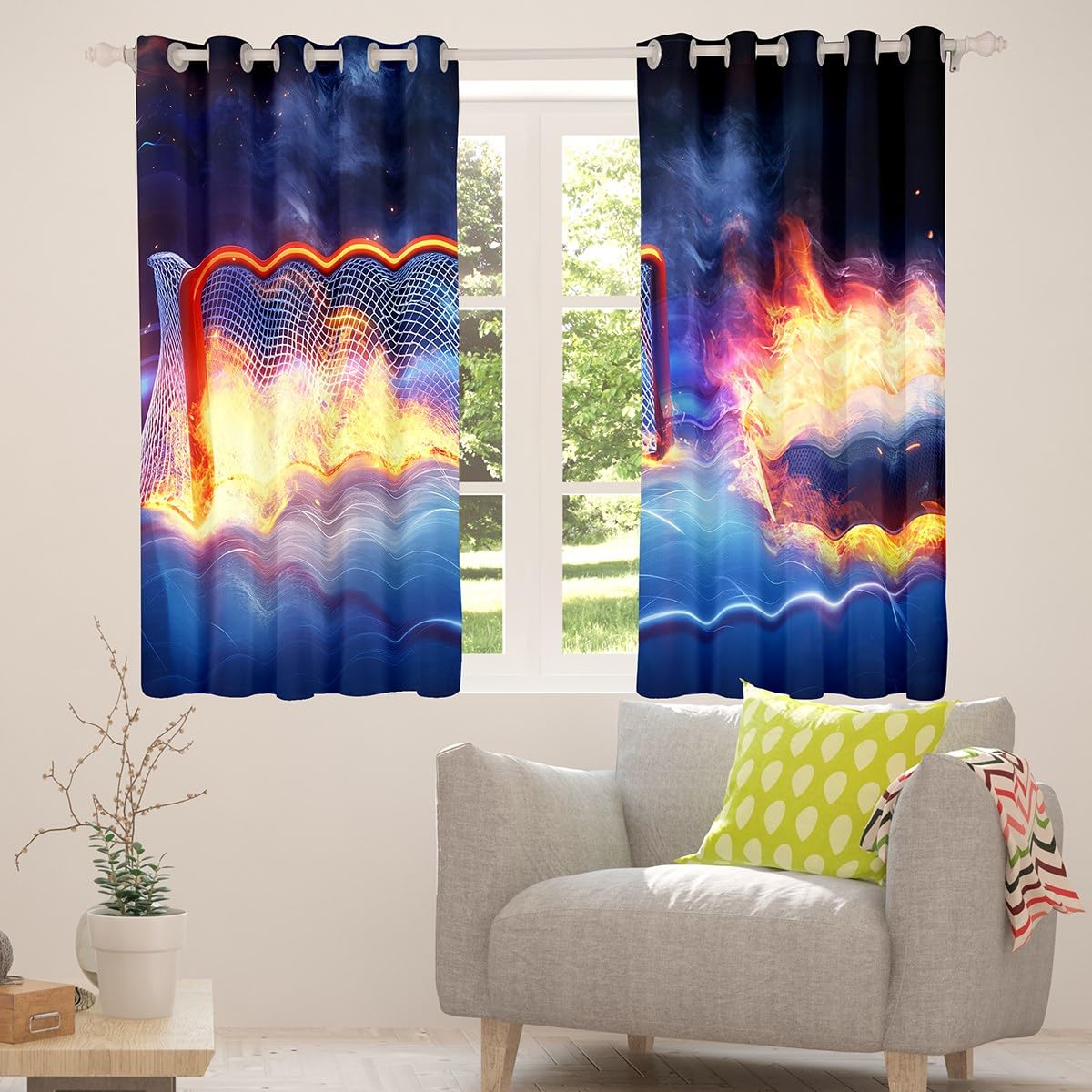 Feelyou Ice Hockey Curtains for Bedroom Living Room Hockey Player Kids Blackout Curtains Puck Hockey Darkening Dreapes Winter Sports Window Treatments 2 Panels, 52 x 84 Inch