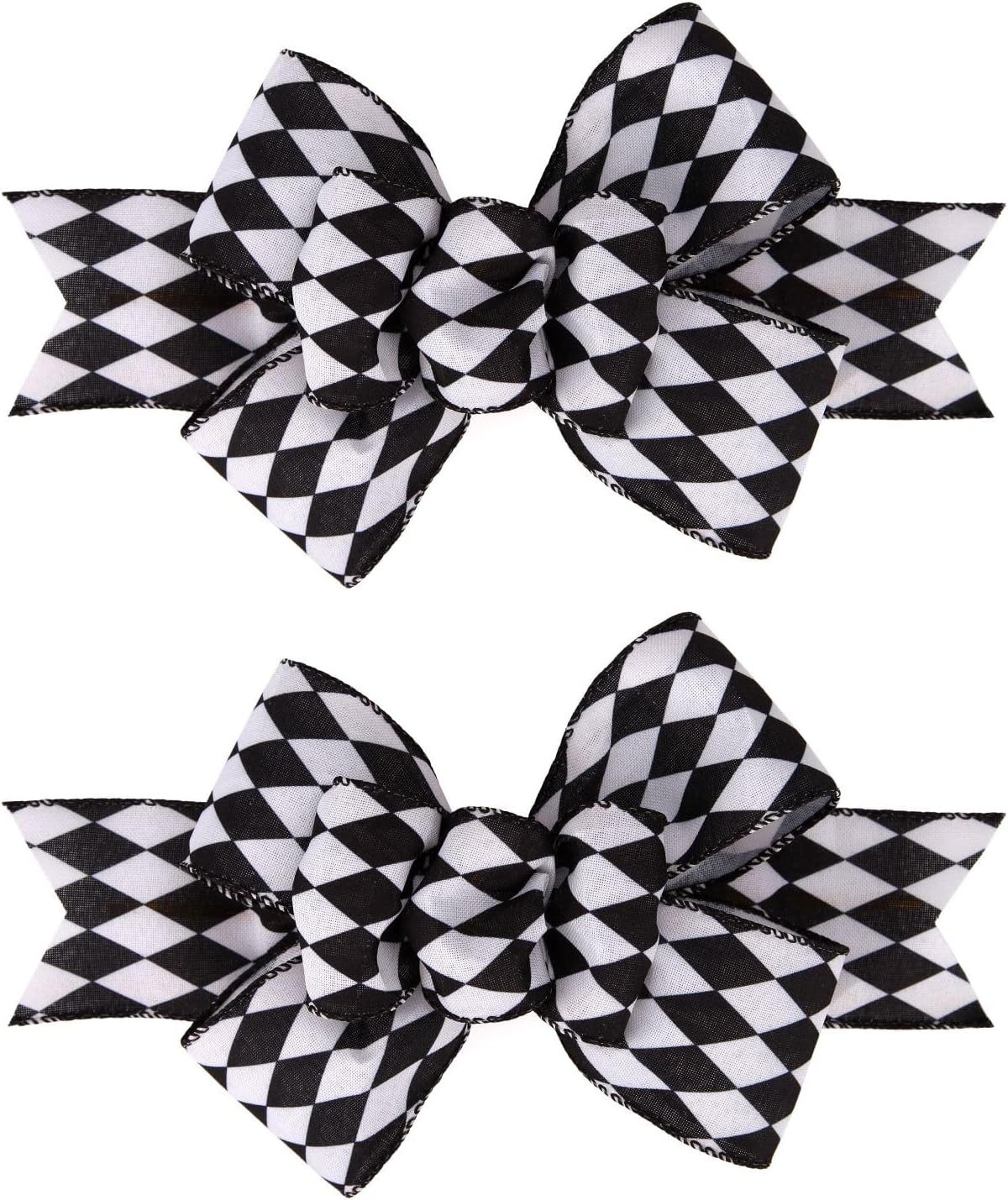 Meseey Christmas Burlap Bow Set - Handmade Black and White Check Ribbon for Wreaths & Crafts | 2 Pcs