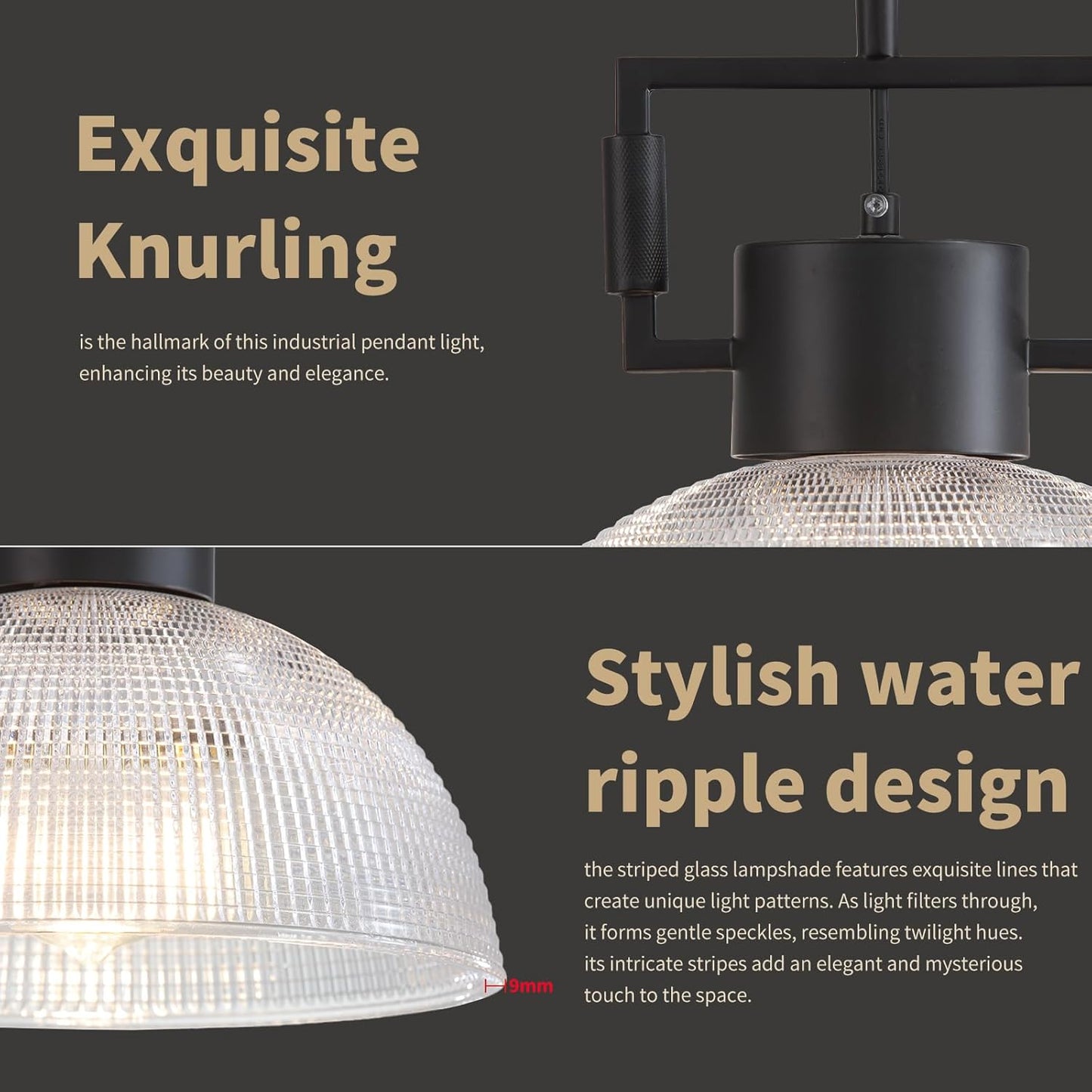 Pendant Lights Kitchen Island, 11.8" Gold Glass Pendant Lights Modern Vintage Fluted Large Dome Shade Brass Island Lights for Kitchen Dining Room Hallway Bedroom Restaurant.