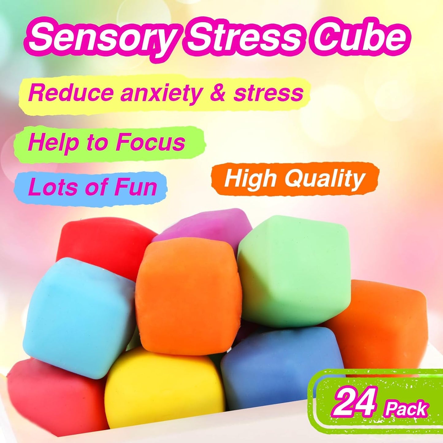 Skiennix 24 Pack Stress Cubes - Soft, Slow Rising Fidget Toys for Anxiety Relief | Perfect Classroom Party Favors