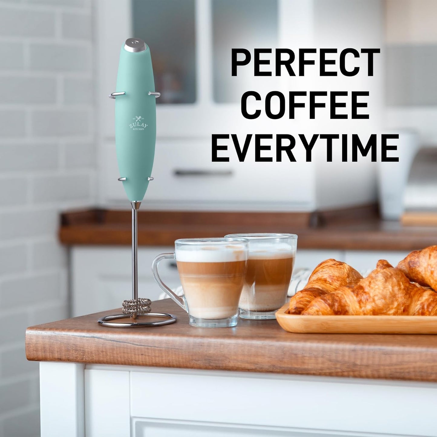 Zulay Kitchen Milk Frother - Powerful Handheld Whisk for Coffee, Lattes & Matcha - Includes 4 Duracell Batteries
