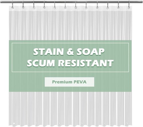 EHZNZIE Crystal Clear Shower Curtain Liner - 72x72 Waterproof PEVA with No Chemical Smell & 3 Weighted Magnets